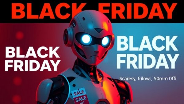 Futuristic Black Friday banner with android for LCA Agents