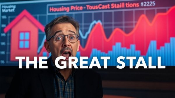 Engaging chart showing housing market predictions for 2025 with a surprised observer.