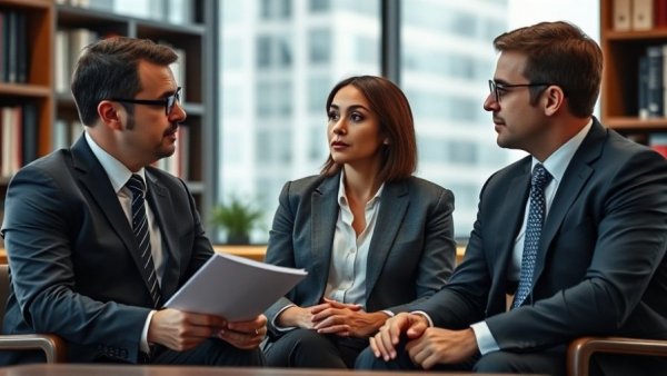 Discussion on divorce real estate opportunities in a modern office.