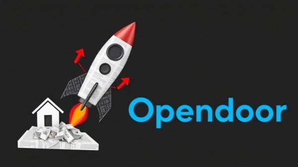 Opendoor AI-driven strategy visual with house key, rocket, and arrows