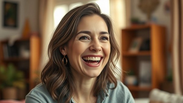 Cheerful woman engaging in conversation, year of the niche