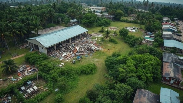 Hurricane Melissa damage in Jamaica, aerial view of destruction.
