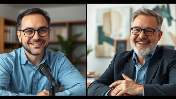 Men discussing better investor relations via video call, office setting.