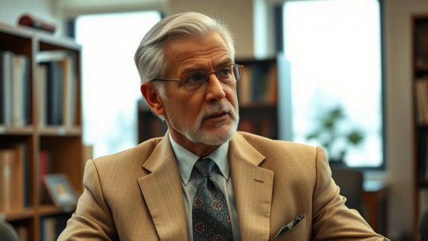 Confident older man discussing payroll success formula in an office.