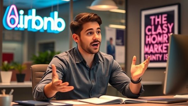 Airbnb Markets discussion this NBA season with enthusiastic speaker, modern office.