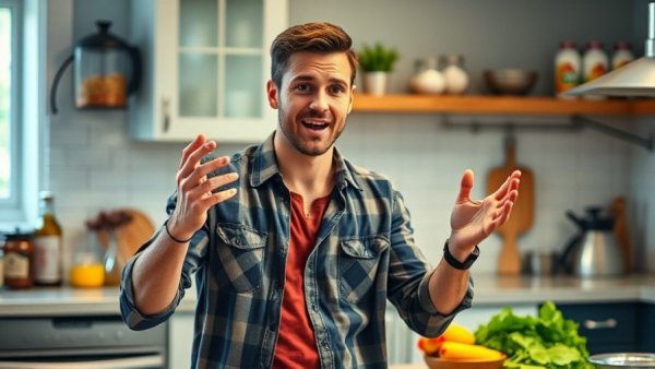 Man discussing housing affordability solutions in a kitchen setting.