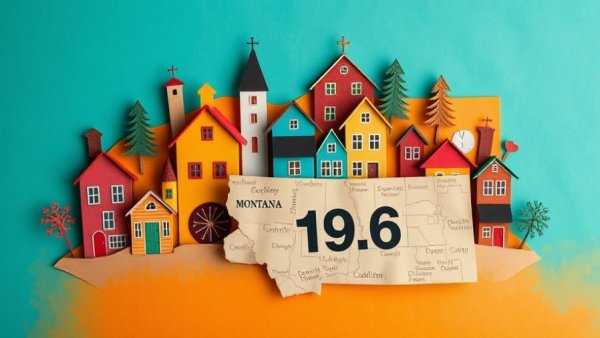 Colorful illustration of Great Falls housing market trends with paper cutout houses.