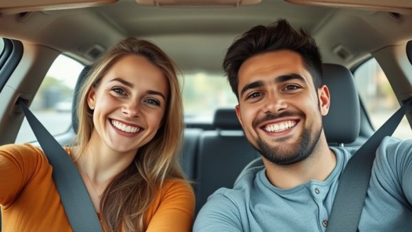 Joyful couple selfie inside car at GetSocialSmart Mastermind event.