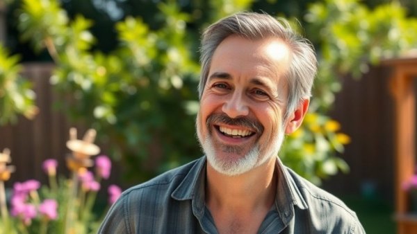 Casually smiling man discussing Cap Rates and Debt Costs Insights in a bright garden.