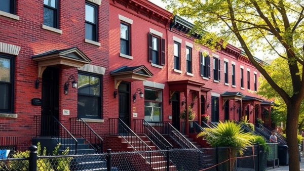 Quaint row of red brick houses under daylight, ideal for housing counselor foreclosure help topics.