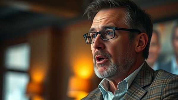 Middle-aged man discusses S-Corp strategy indoors, warm ambiance.