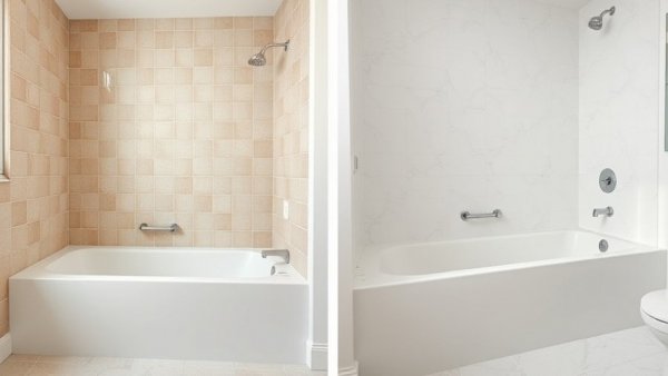 Inexpensive bathtub renovation project in NYC, before and after transformation.
