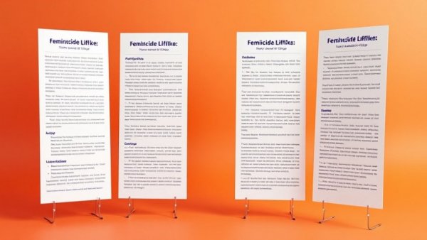 Brochures on femicide in Latin America with orange-purple background.