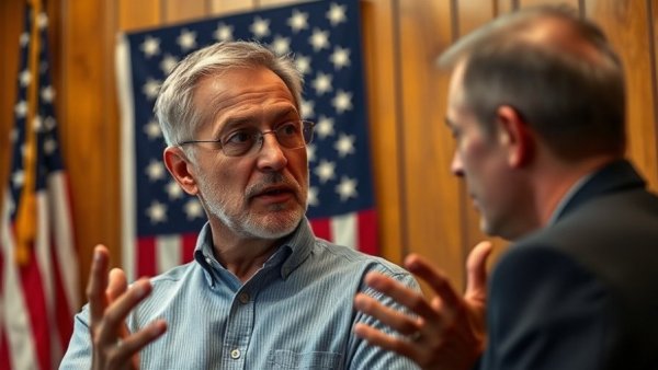Middle-aged man discussing marriage and finances indoors.