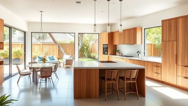 Spacious modern kitchen and garden view illustrating moving to the suburbs costs vs NYC.