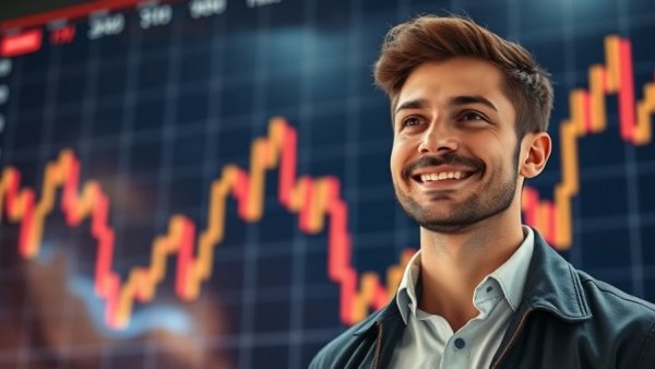 Housing Market Correction insight with confident man and financial chart.