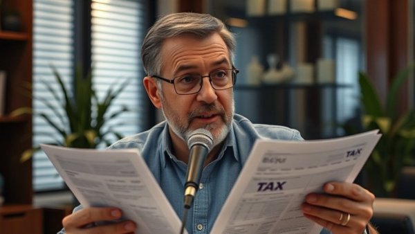 Man discussing tax deductions to save money in an office.