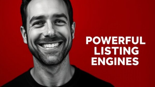 Two-Engine Listing System promo with portrait and text.