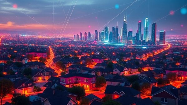 Innovative depiction of new-home development in America blending technology and housing.