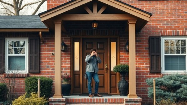 Staging your house for photos: capturing a brick house entrance.