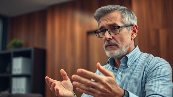 Middle-aged man explains S Corp tax benefits in an office setting.