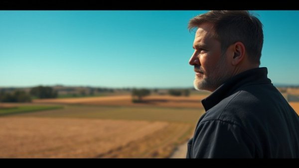 Reflective man pondering land investing journey over vast fields.