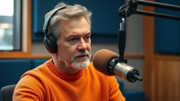 Middle-aged man in studio discussing guaranteed 100% return.