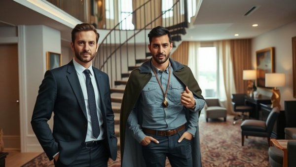 The Rise of New Realtors: Two men stand confidently in a stylish apartment.