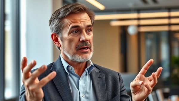 Mature man explaining business valuation in an office.