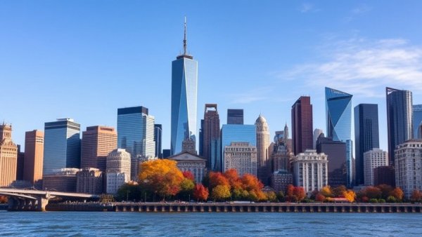 Scenic Manhattan skyline with skyscrapers and riverfront.