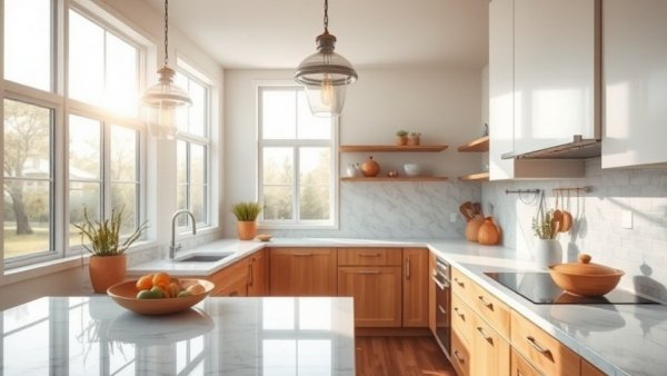 Charming sunlit kitchen highlights structural appeal in a home.
