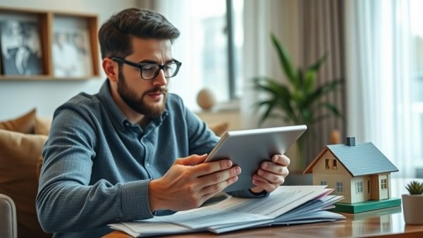 Person reviewing refinance documents using tablet, seven-day refinance process.