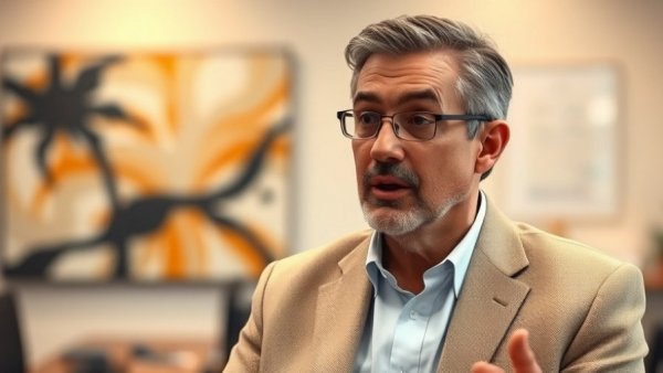 Middle-aged man discussing the time value of money in an office setting.