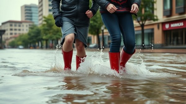 People wading through floodwater in Washington, highlighting recovery resources.