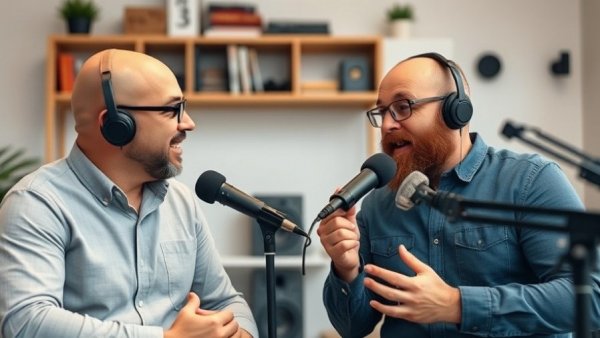 Two men in a podcast recording discussing cost segregation benefits.