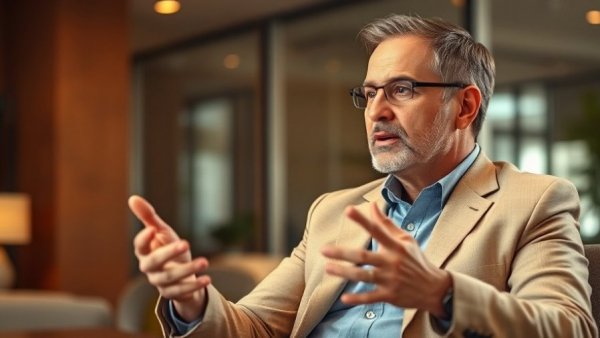 Middle-aged man explaining 100% write-off in an S-Corp in a beige blazer.