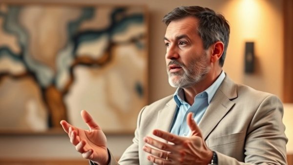 Mature man explaining financial write-offs with engaging expression in a professional setting.