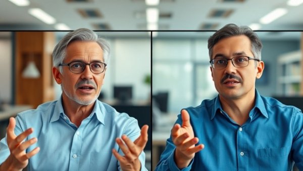 Video call between two professionals discussing fund management insights.