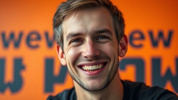 Confident man smiling warmly, promoting campaign readiness.