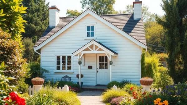 Charming cottage house in sunny garden setting, best time to close on a house.