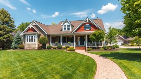 Charming suburban house, ideal real estate opportunity, vibrant lawn.