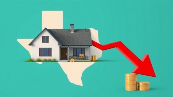 Texas property tax cuts illustration featuring house and arrow.