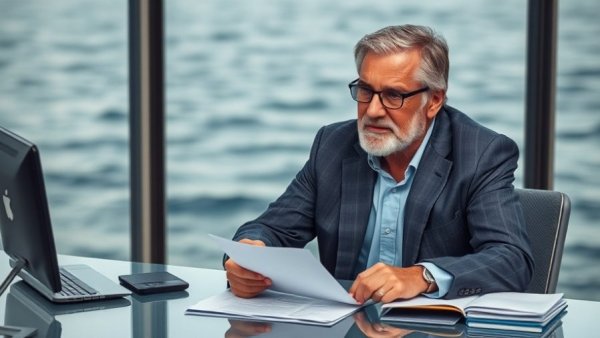Middle-aged man discussing QBI deduction near the ocean.