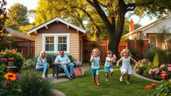 Generate passive income with ADUs: relaxing backyard scene with ADU.