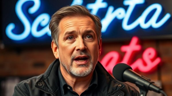 Middle-aged man discussing real estate success in a studio setting.