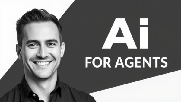 AI tools for real estate agents promotional graphic with smiling man.