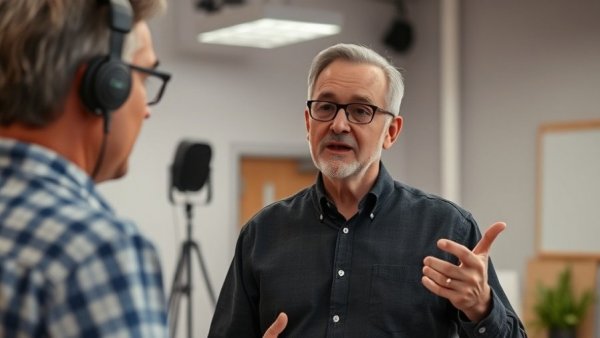 Man discussing asset documentation in professional studio setting.