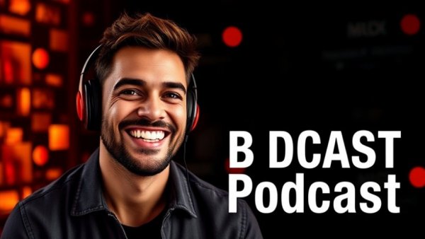 Podcast cover design featuring a smiling man, digital theme.