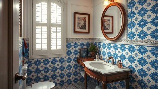 Elegant 5x7 bathroom design with blue tiles and cost breakdown.