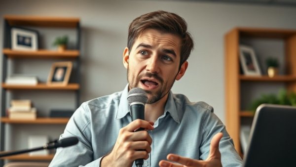 Young man passionately speaking into microphone about using AI to raise private capital.